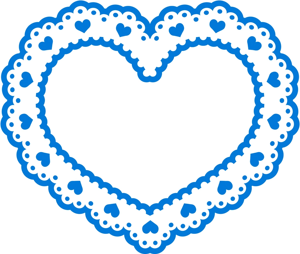 6種類のハート型のレースフレームのイラストとベクター #2 | 青色