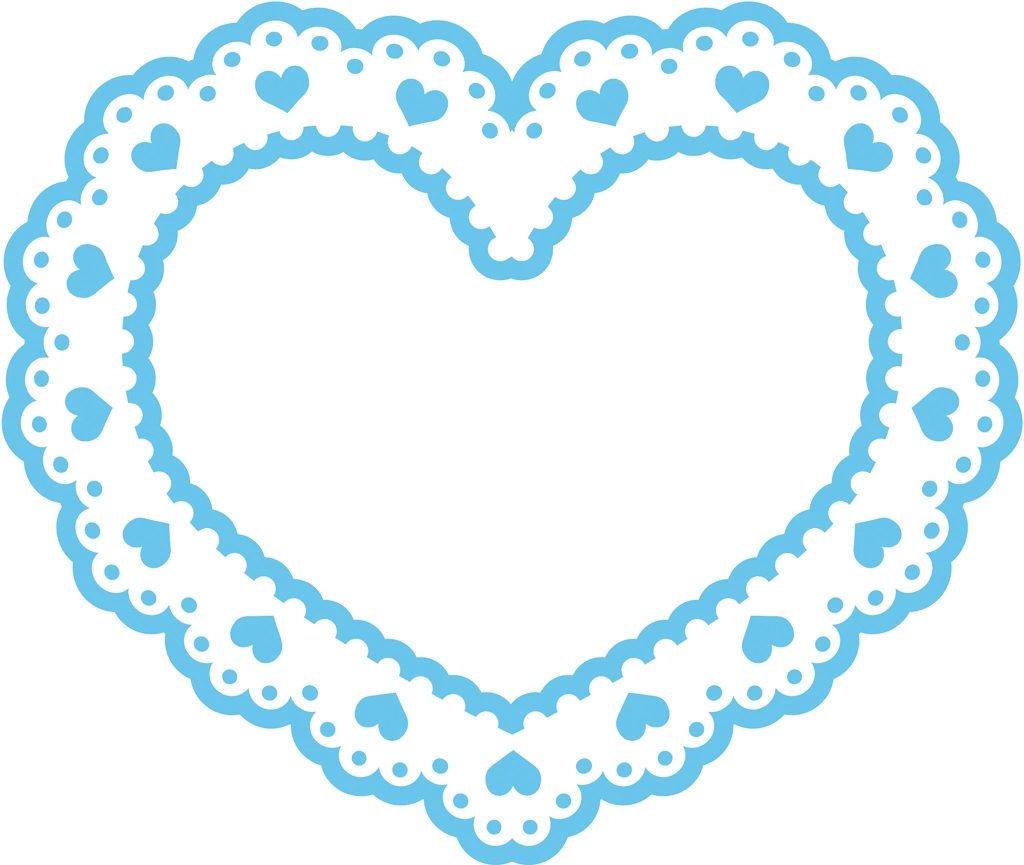 6種類のハート型のレースフレームのイラストとベクター #2 | 水色