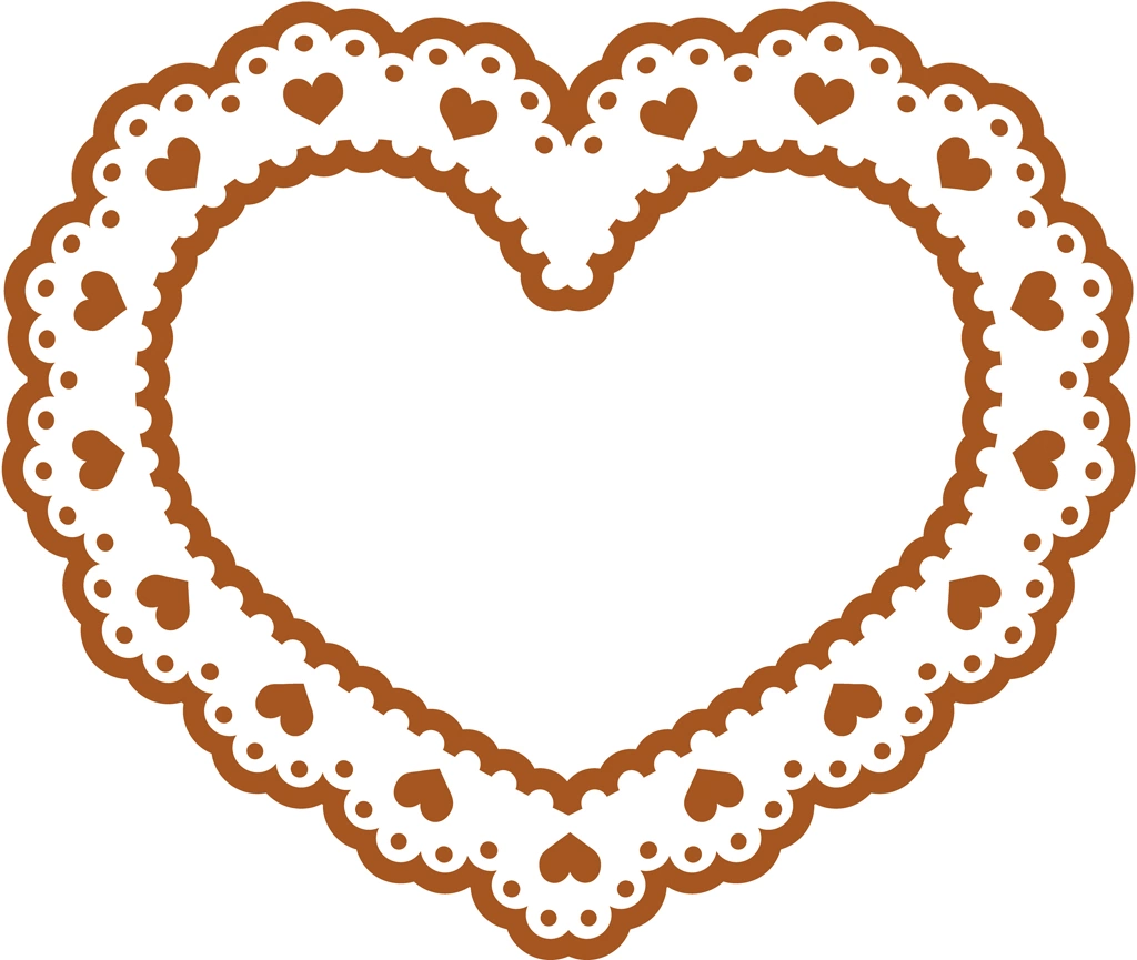 6種類のハート型のレースフレームのイラストとベクター #2 | 茶色
