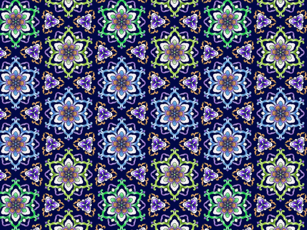 6種類の幾何学的な花柄模様の背景イラストとベクター | 紺色