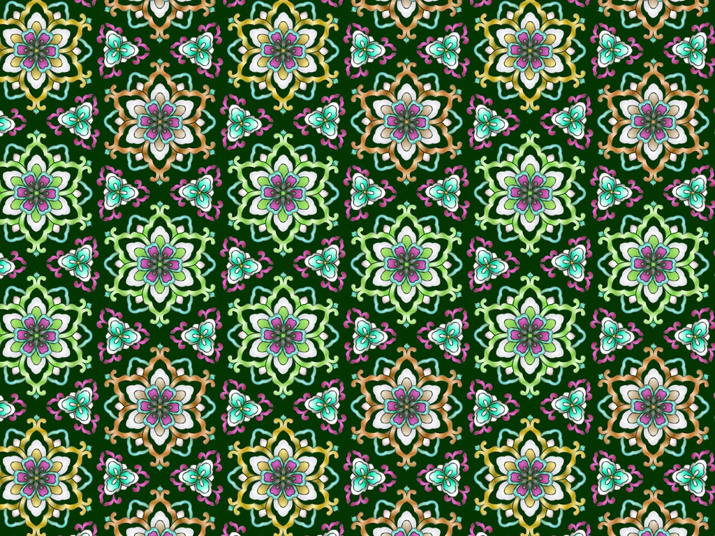 6種類の幾何学的な花柄模様の背景イラストとベクター | 緑色