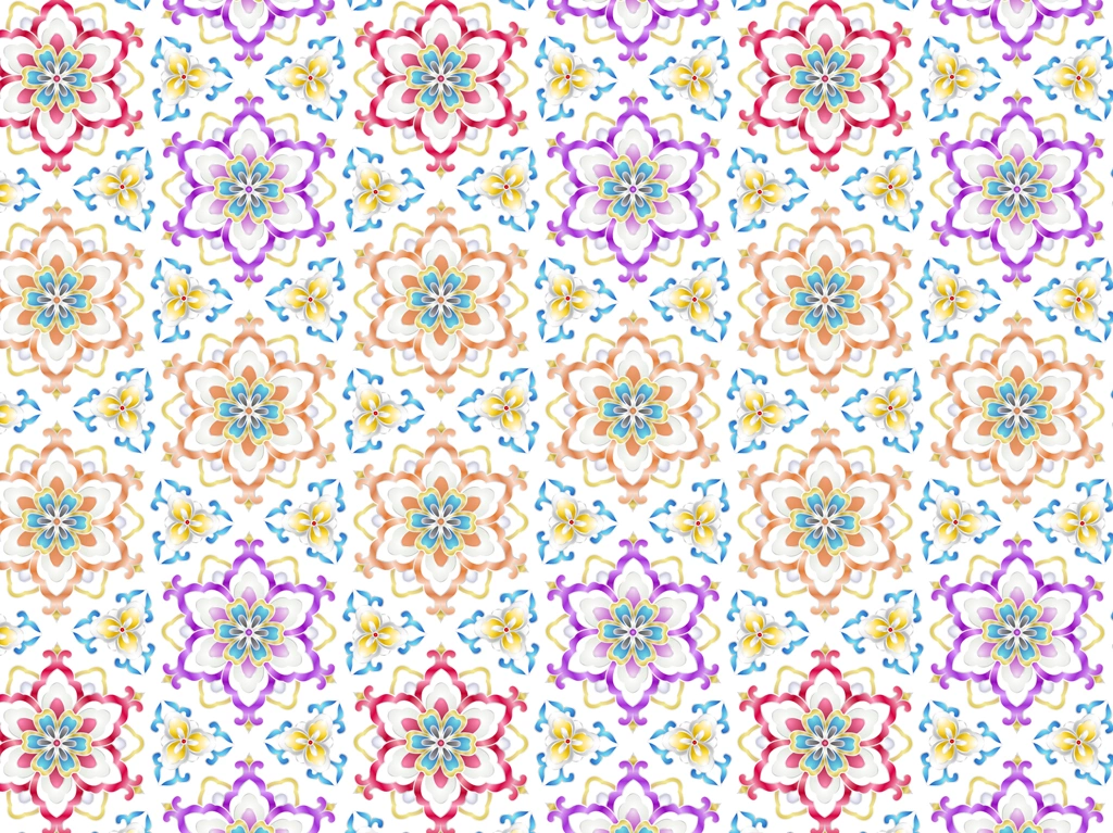 6種類の幾何学的な花柄模様の背景イラストとベクター | 白色