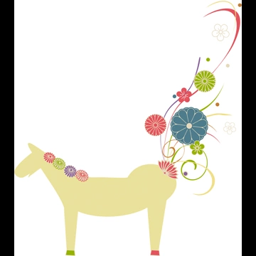 2種類の馬と菊花紋章と梅花紋のイラストとベクター