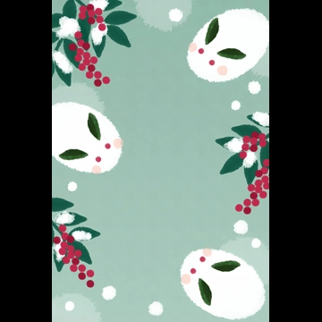 2種類の南天と雪うさぎの背景イラスト