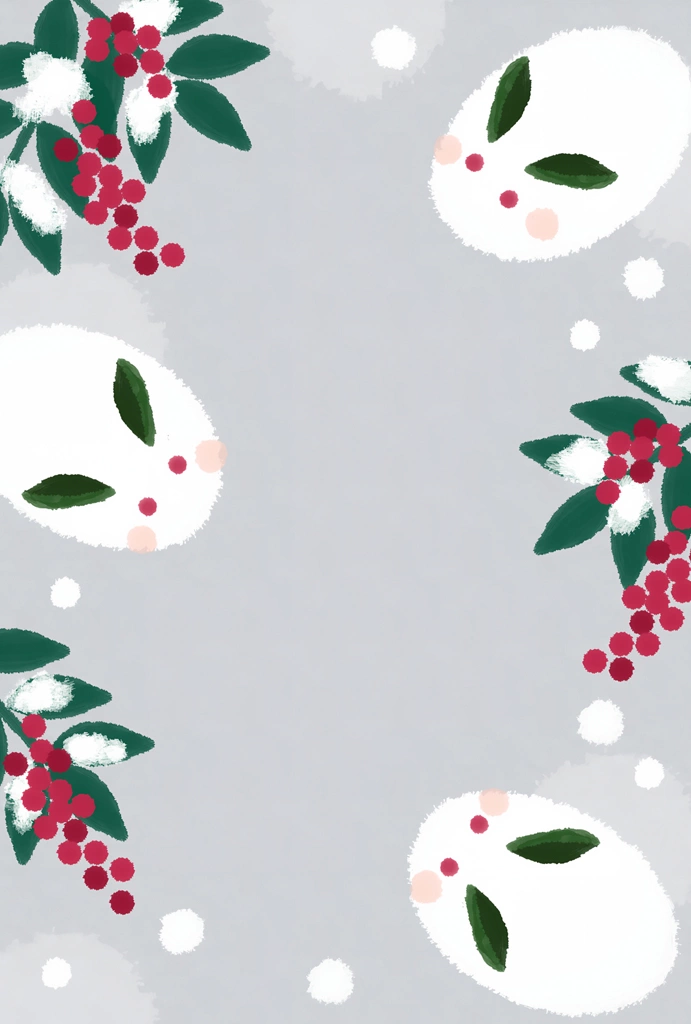 2種類の南天と雪うさぎの背景イラスト | 灰色