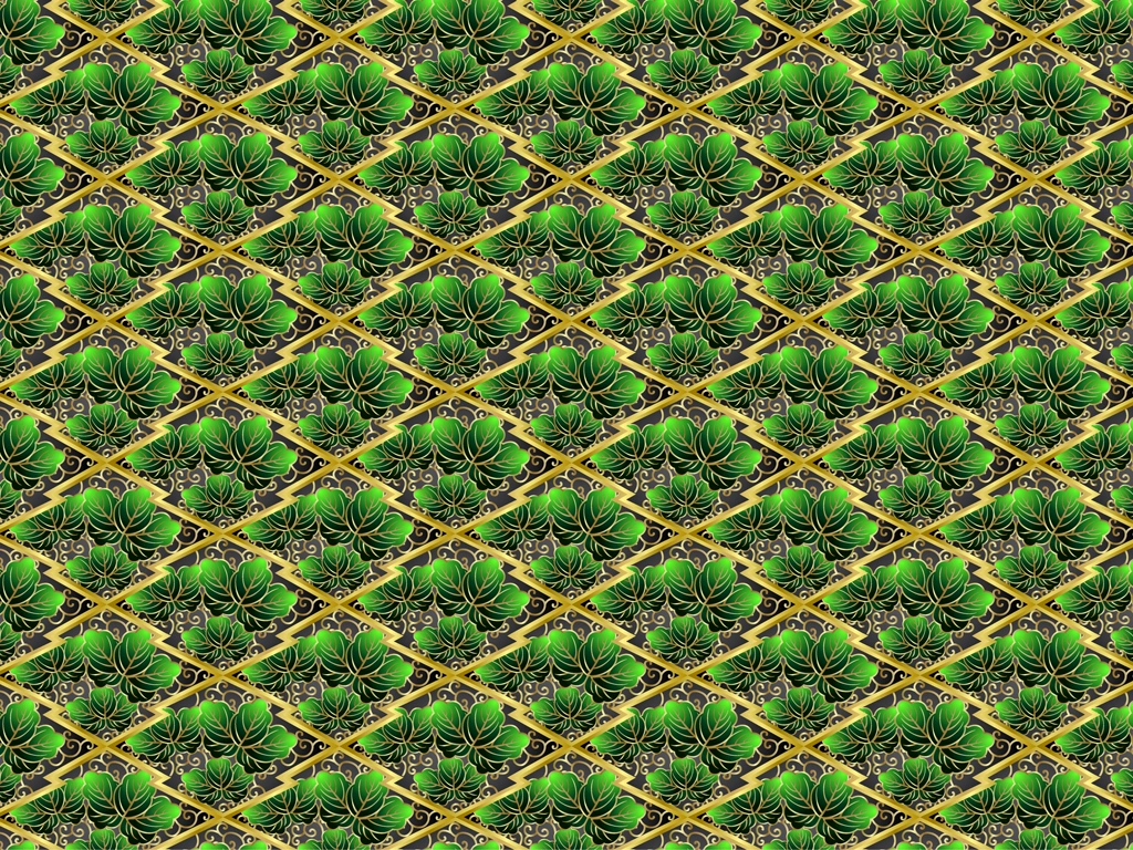 6種類の幾何学的な桐文様の背景イラストとベクター | 緑色と金色