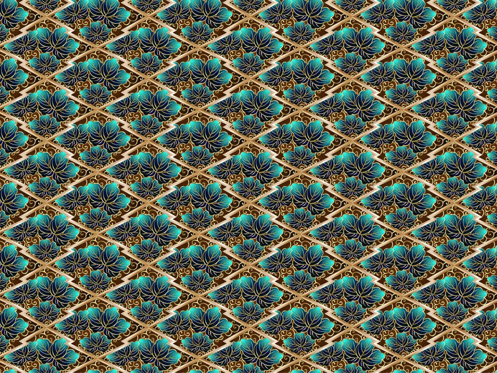 6種類の幾何学的な桐文様の背景イラストとベクター | 暗緑色と茶色