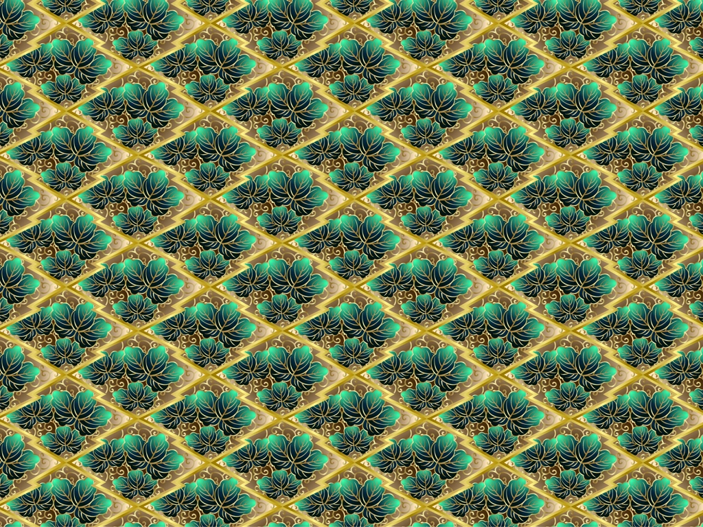 6種類の幾何学的な桐文様の背景イラストとベクター | 暗緑色と金色
