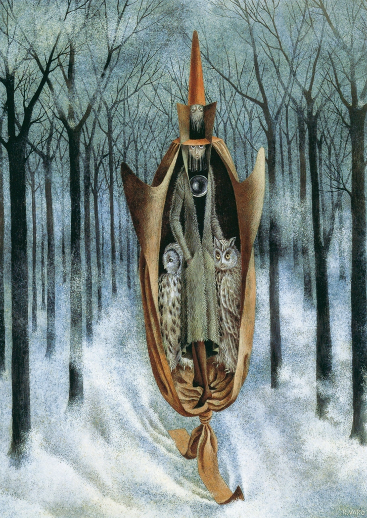 Esquiador by Remedios Varo (1960) | from Remedios Varo Exhibition Catalog 1999