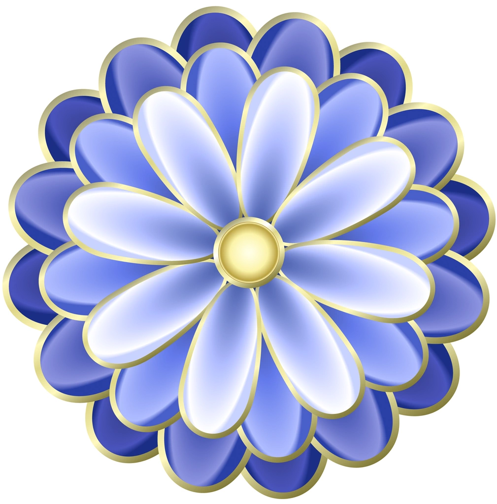 6種類の菊の花の図案イラストとベクター | 青色