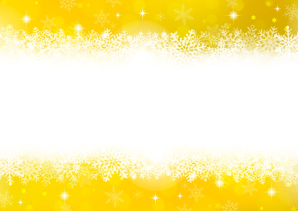 4種類のキラキラ光る光の玉と雪の結晶のフレームイラストとベクター | 黄色