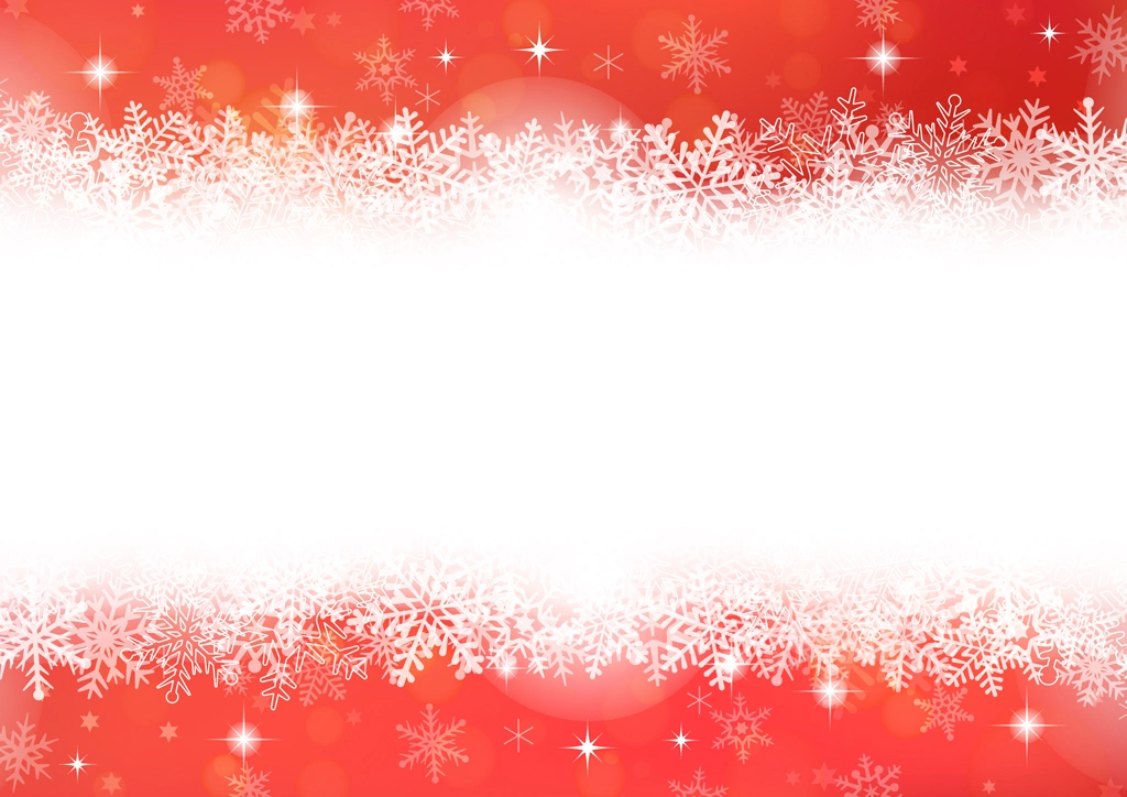 4種類のキラキラ光る光の玉と雪の結晶のフレームイラストとベクター | 赤色