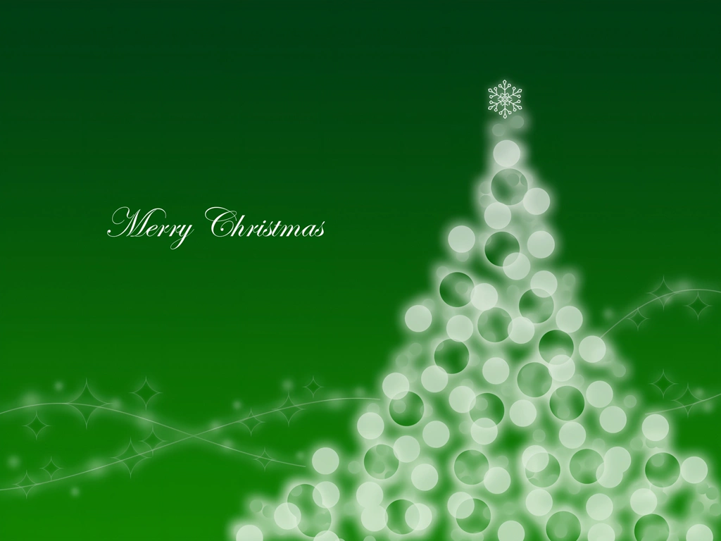 3種類の光の玉ボケのクリスマスツリーの背景イラスト | 緑色