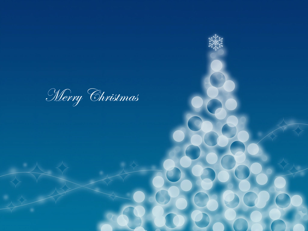 3種類の光の玉ボケのクリスマスツリーの背景イラスト | 青色