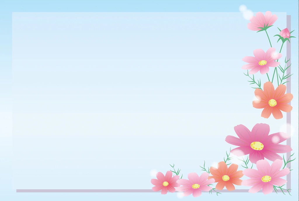 Set of 4 Cosmos Flowers and Frame Illustrations and Vectors | Light blue