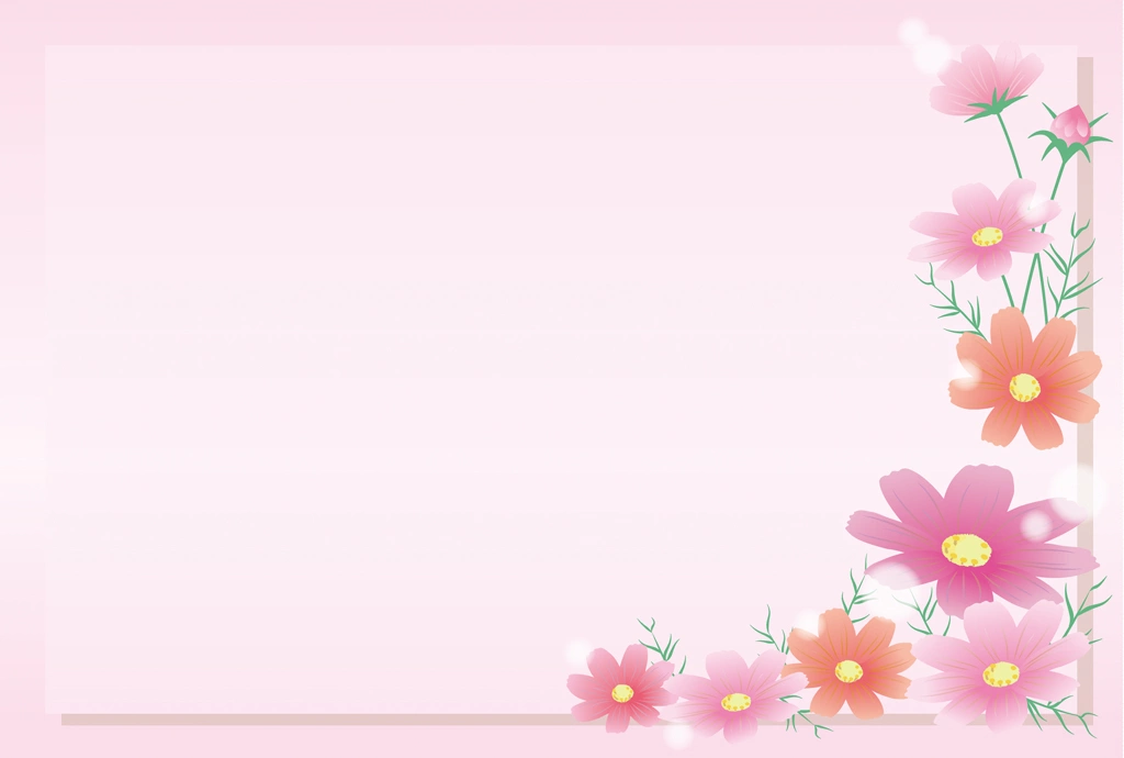 Set of 4 Cosmos Flowers and Frame Illustrations and Vectors | Pink