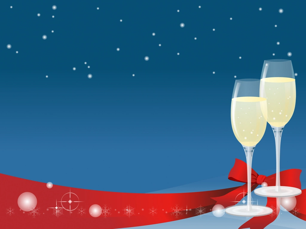 4種類のシャンパンとリボンのクリスマス背景のイラストとベクター | 青色