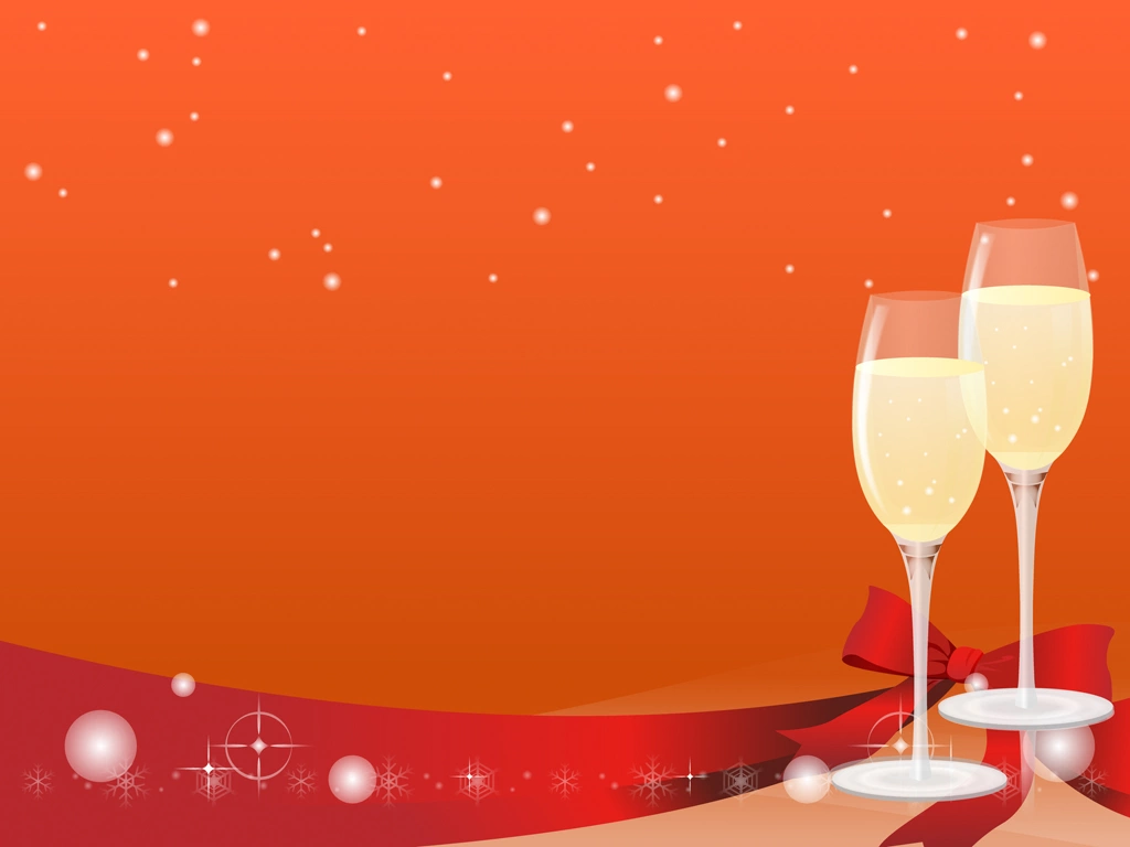 4種類のシャンパンとリボンのクリスマス背景のイラストとベクター | オレンジ色