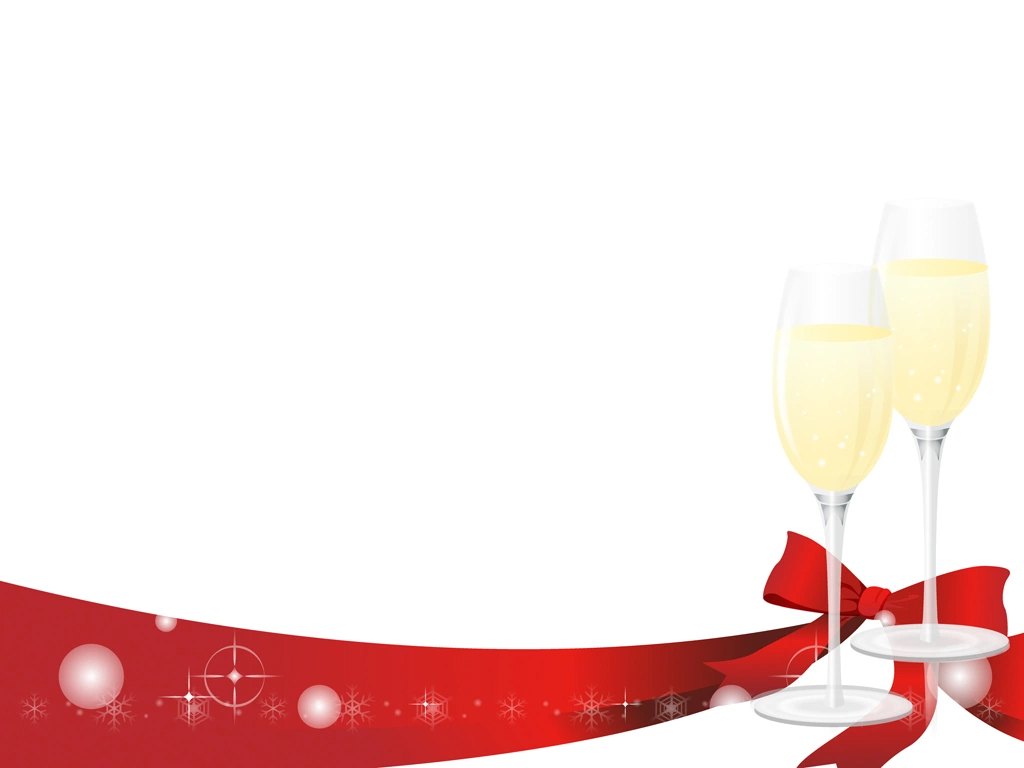 4種類のシャンパンとリボンのクリスマス背景のイラストとベクター | 白色