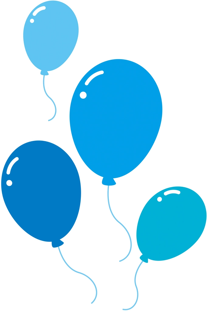 4種類の4個の風船のイラストとベクター | 青色