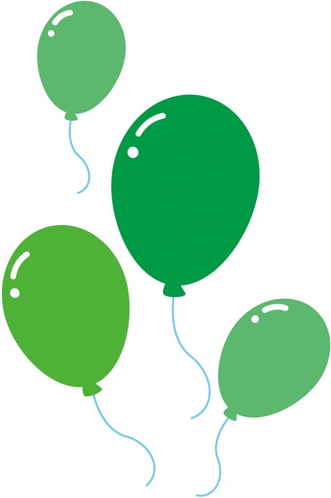 4種類の4個の風船のイラストとベクター | 緑色