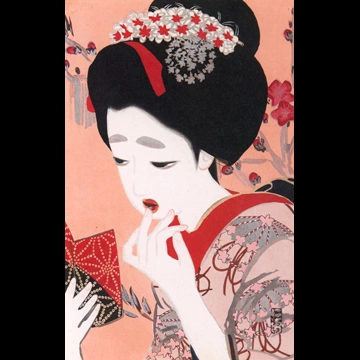 「新浮世絵美人合 三月 口紅」 北野恒富 （1917-18年）