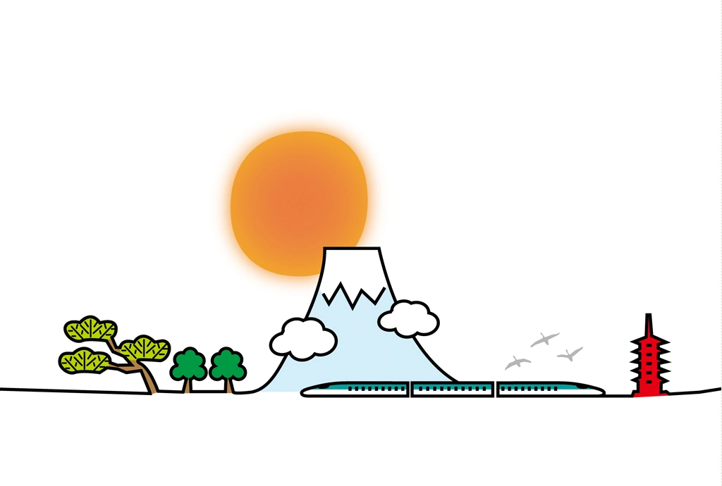 2種類の初日の出と富士山と新幹線のイラストとベクター | 1