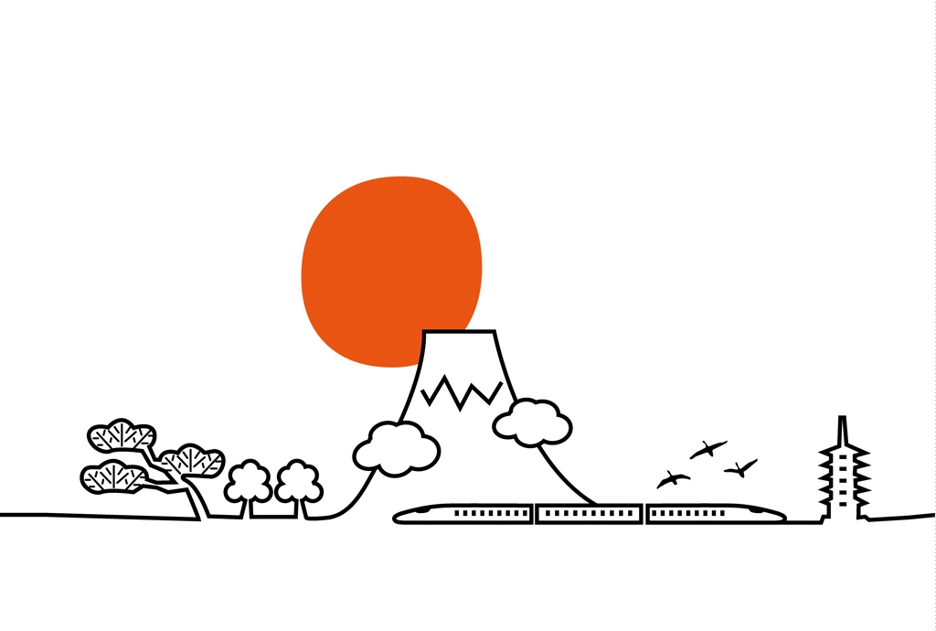 2種類の初日の出と富士山と新幹線のイラストとベクター | 2