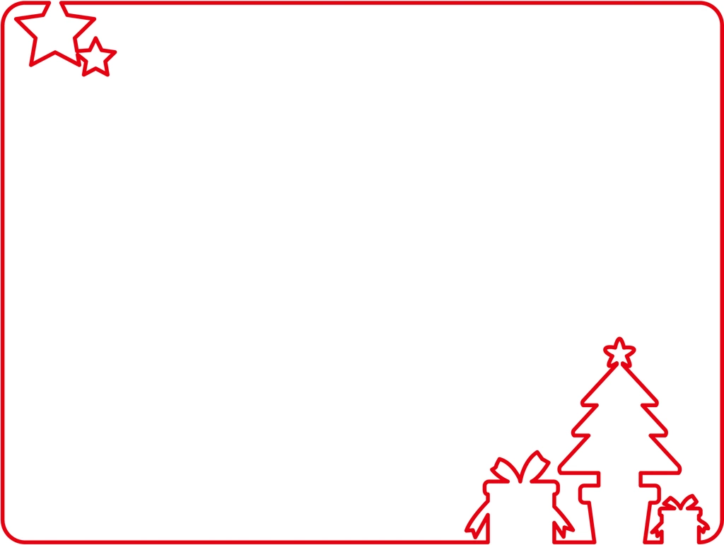 4種類のツリーとプレゼントと星のクリスマスフレームのイラストとベクター | 白色