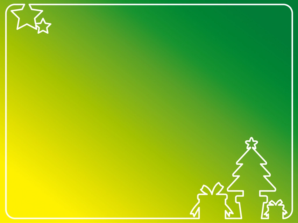 4種類のツリーとプレゼントと星のクリスマスフレームのイラストとベクター | 緑色