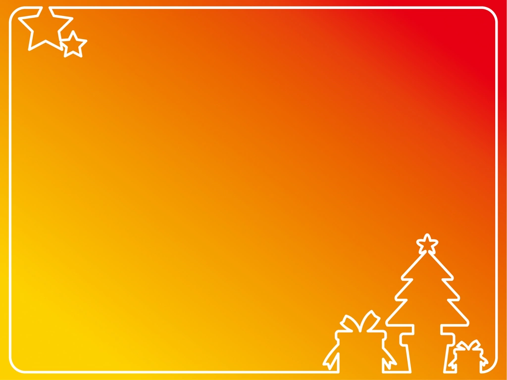 4種類のツリーとプレゼントと星のクリスマスフレームのイラストとベクター | オレンジ色