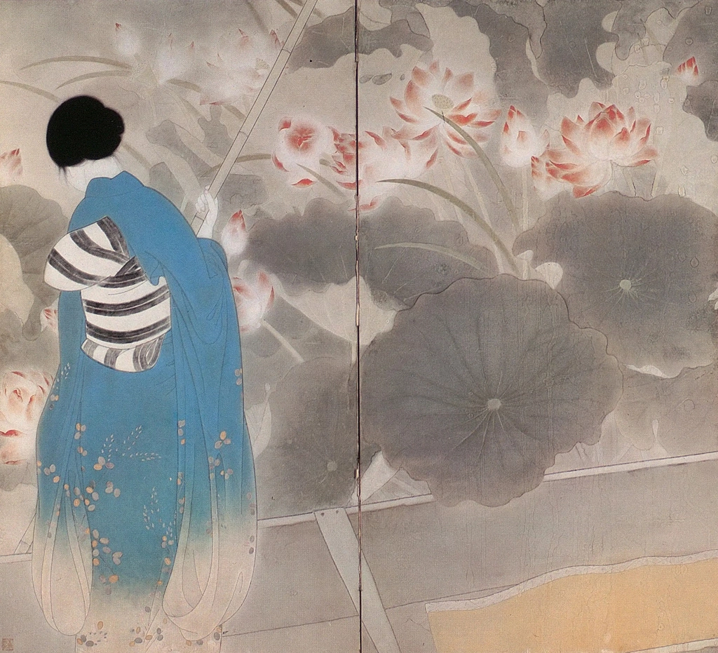 「蓮池（朝）」 北野恒富 （1927年） | 左隻 現代日本美人画全集 第3巻より