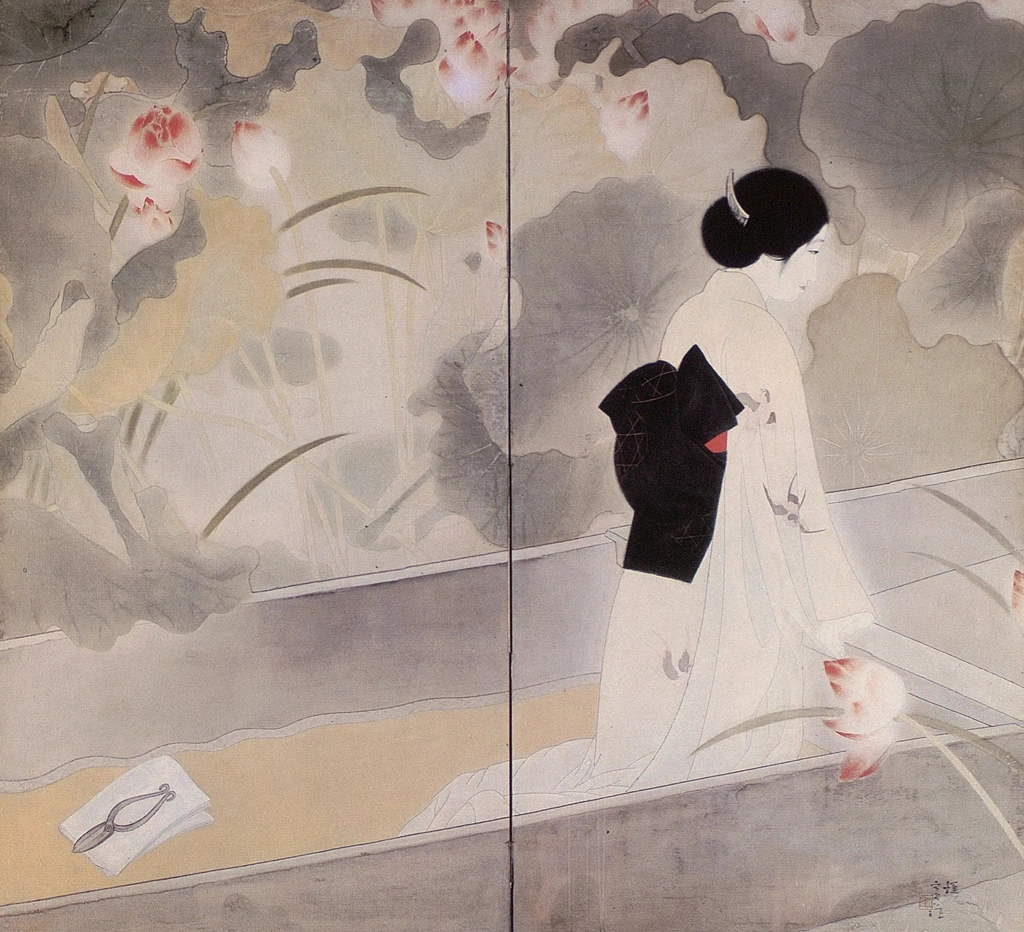 「蓮池（朝）」 北野恒富 （1927年） | 右隻 現代日本美人画全集 第3巻より