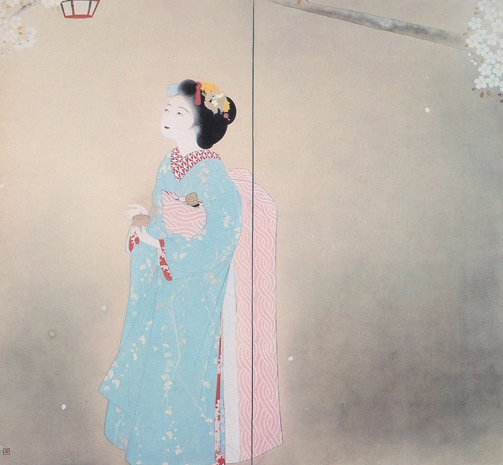 「夜桜」 北野恒富 （1943年） | 左隻 現代日本美人画全集 第3巻より