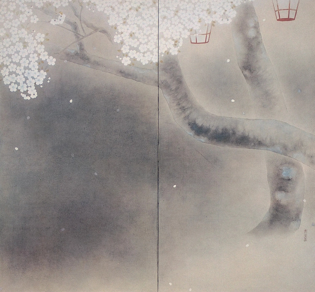 「夜桜」 北野恒富 （1943年） | 右隻 現代日本美人画全集 第3巻より