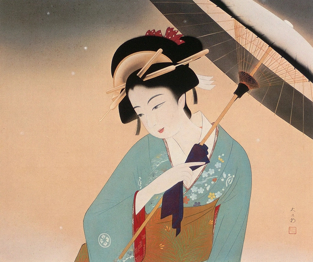 「春の雪」 中村大三郎 （1932年） | 現代日本美人画全集 第3巻より