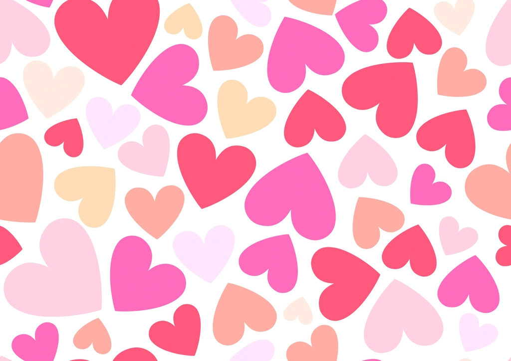 3種類のたくさんのハートが並んだ背景イラストとベクター | 薄いピンク色