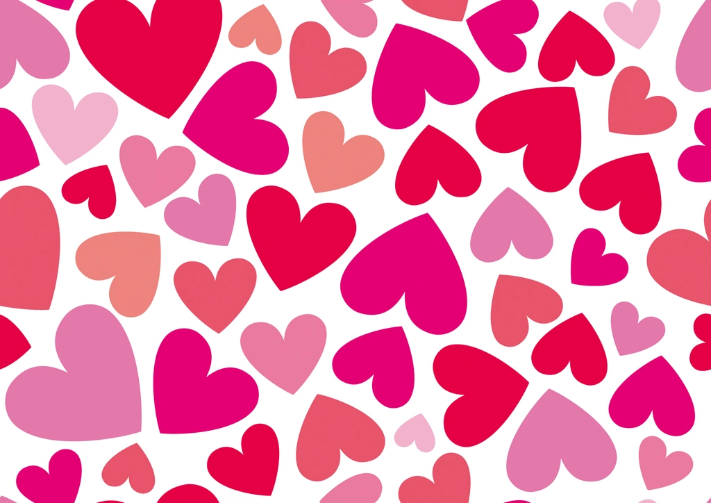 3種類のたくさんのハートが並んだ背景イラストとベクター | 濃いピンク色