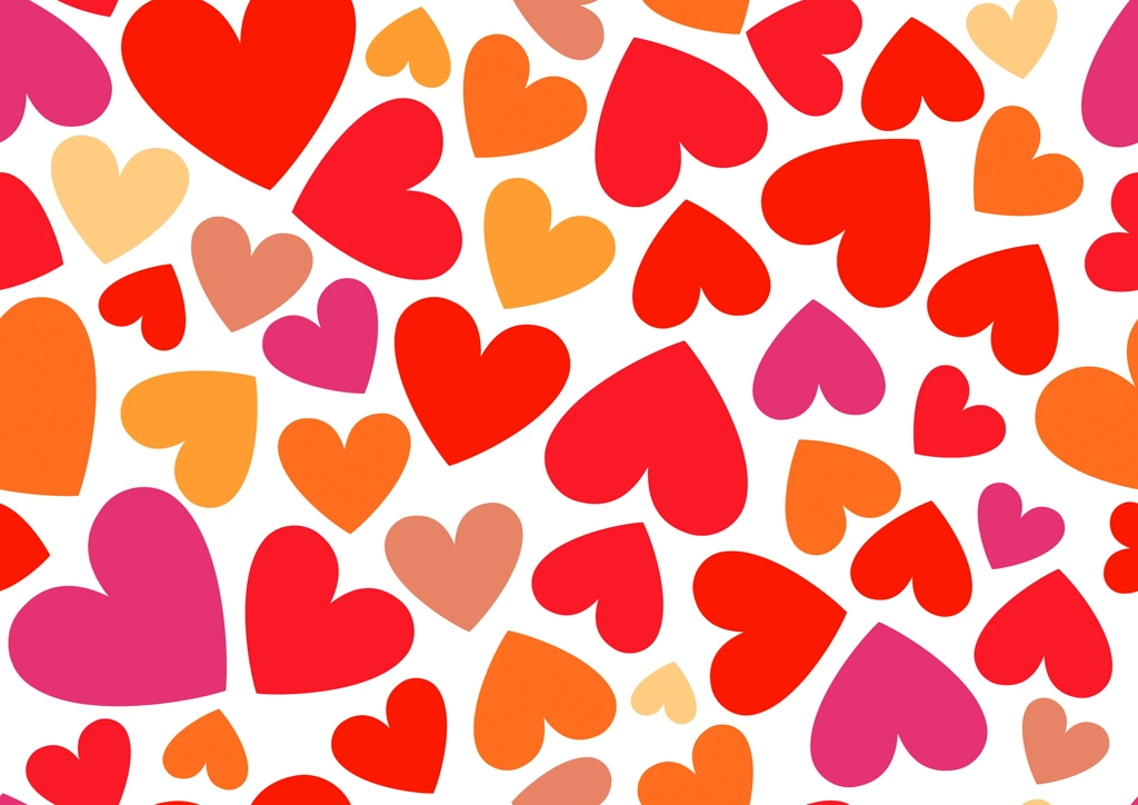3種類のたくさんのハートが並んだ背景イラストとベクター | 赤色