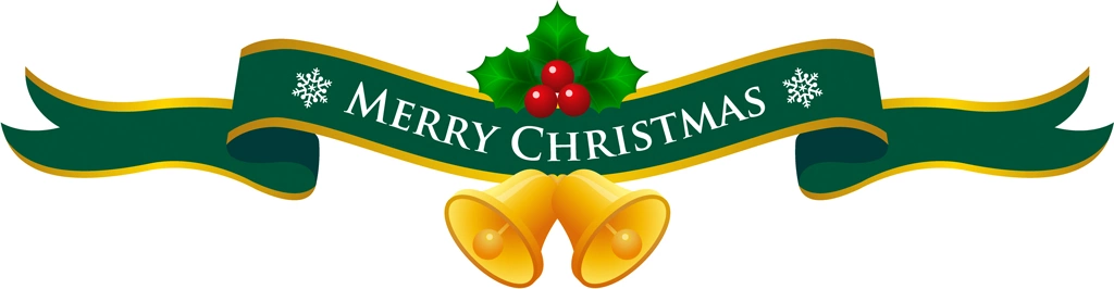 3種類のベルとセイヨウヒイラギがついたクリスマスリボンのイラストとベクター | 緑色