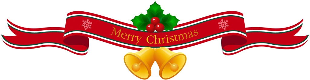 3種類のベルとセイヨウヒイラギがついたクリスマスリボンのイラストとベクター | 赤色