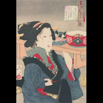 「風俗三十二相 おもたさう 天保年間深川かるこの風俗」 月岡芳年 （1888年）