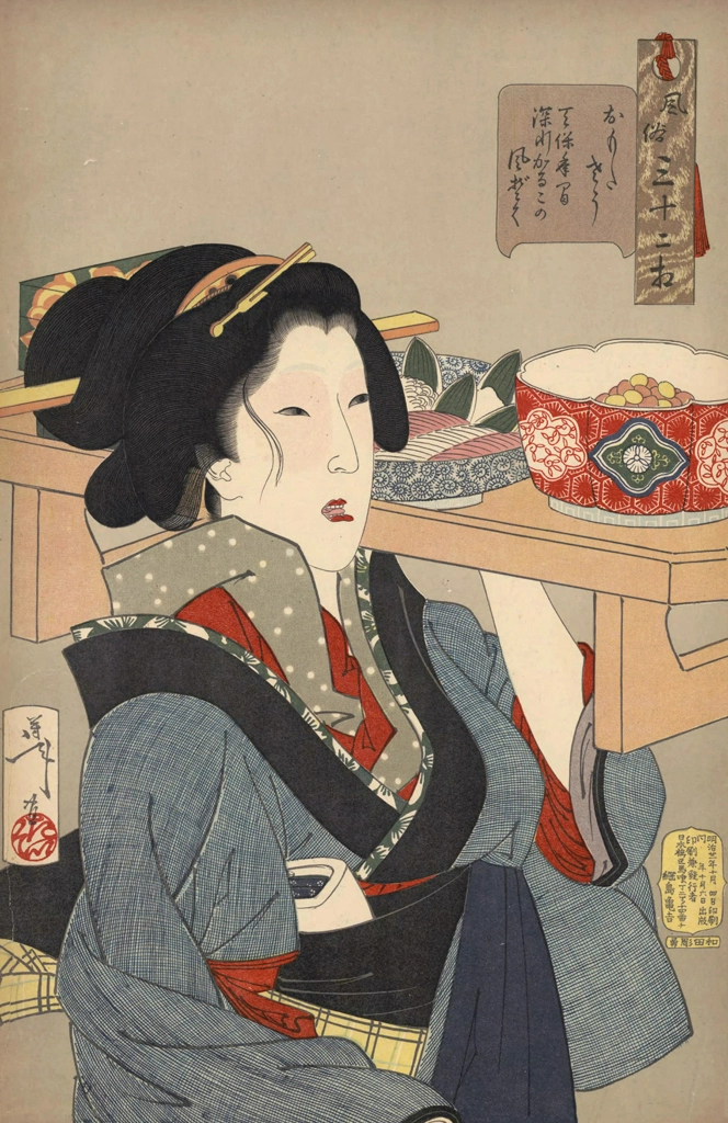 「風俗三十二相 おもたさう 天保年間深川かるこの風俗」 月岡芳年 （1888年） | 婦人風俗三十二相より