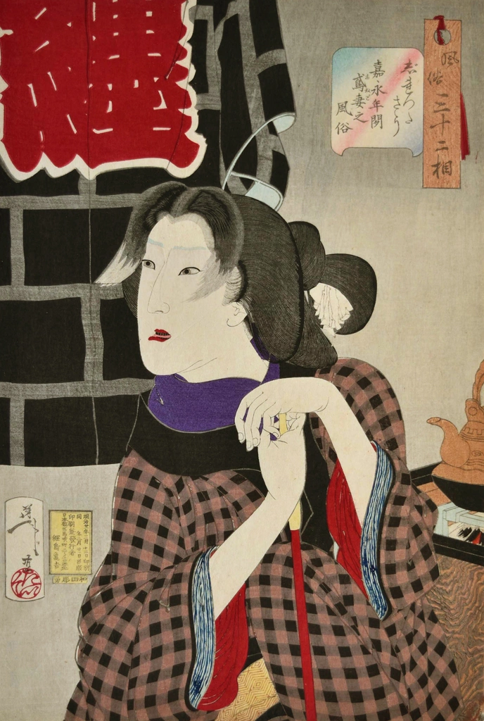 「風俗三十二相 じれったさう 嘉永年間鳶妻之風俗」 月岡芳年 （1888年） | 2