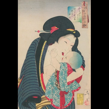 「風俗三十二相 かわゆらしさう 明治十年以来内室の風俗」 月岡芳年 （1888年）