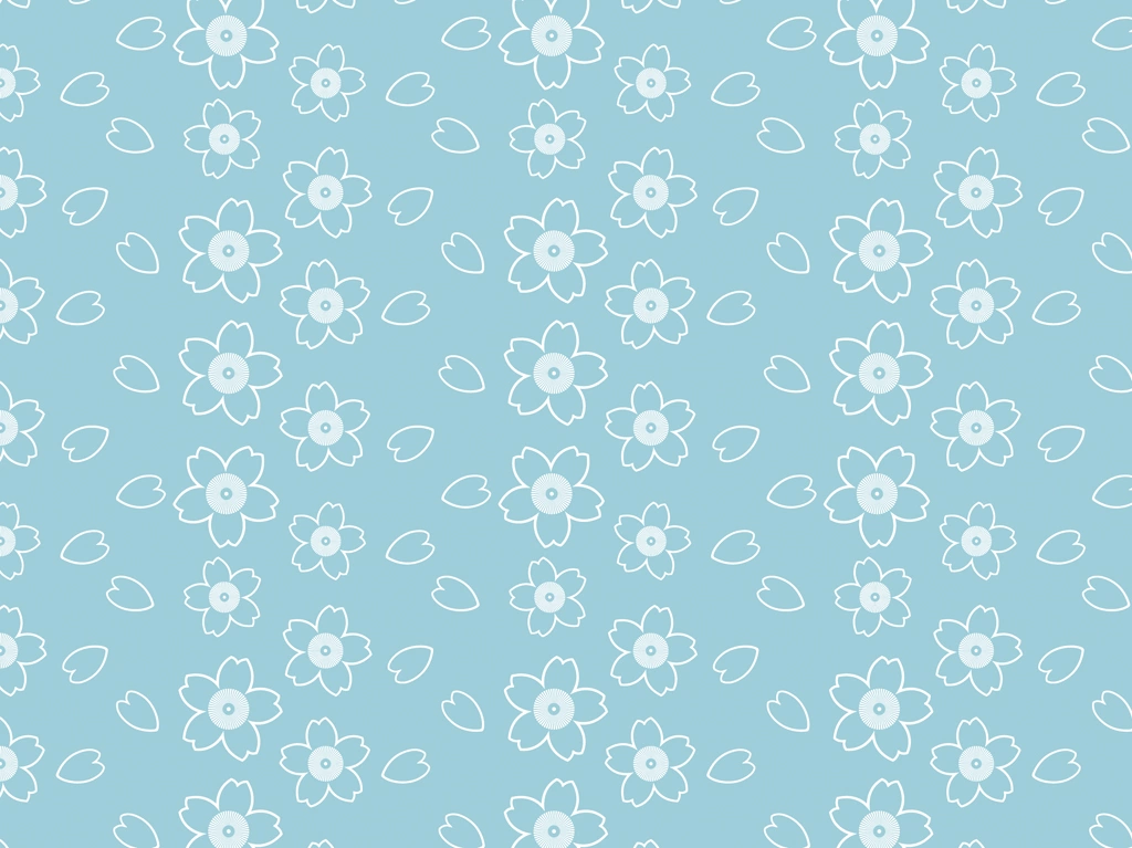 6種類の桜の花と花びらのパターン背景イラストとベクター | 青緑色