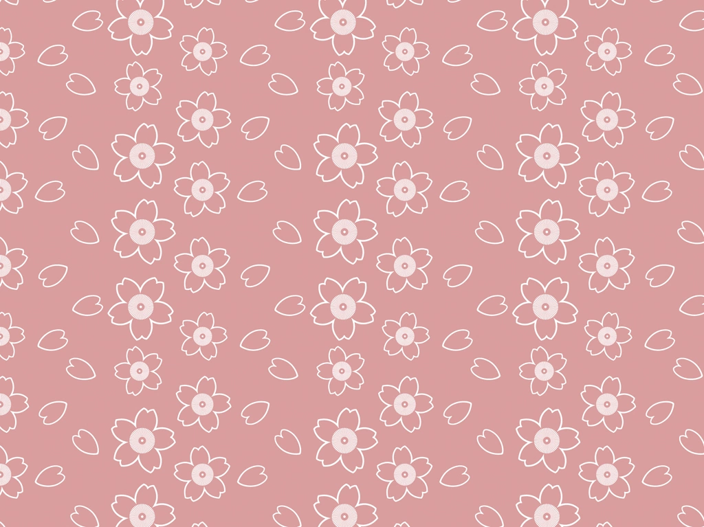 6種類の桜の花と花びらのパターン背景イラストとベクター | 薄赤色