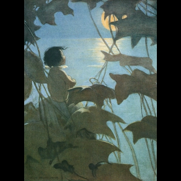 「水の子どもたち 挿絵 #1 （月を眺める水の赤ちゃんになった煙突掃除夫トム）」 ジェシー・ウィルコックス・スミス