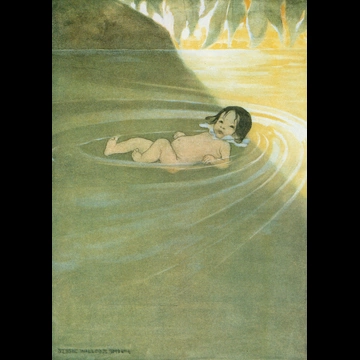 「水の子どもたち 挿絵 #3 （水面に浮かんでいる水の赤ちゃんになった煙突掃除夫トム）」 ジェシー・ウィルコックス・スミス