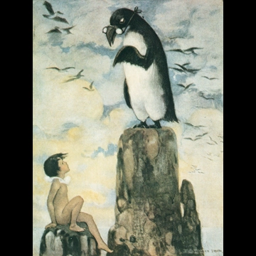 「水の子どもたち 挿絵 #10 （水の赤ちゃんになった煙突掃除夫トムとオオウミガラス）」 ジェシー・ウィルコックス・スミス